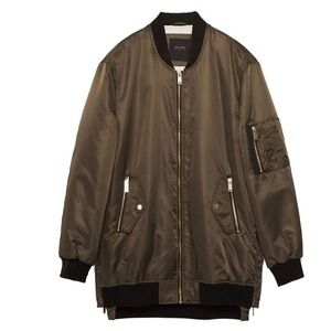 Zara Basic Bomber Jacket with Gold Accents (Olive)